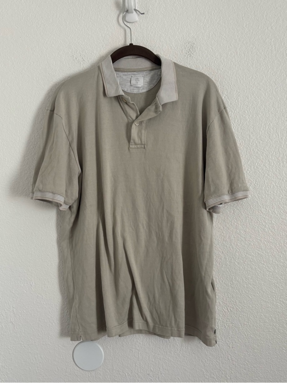 Eleventy Men's Size XL Beige Short Sleeve 100% Cotton Polo Shirt